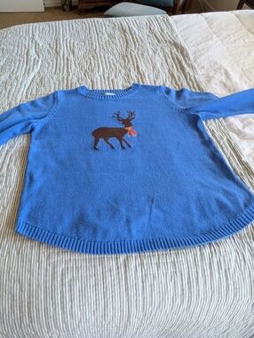 Kim Rogers Winter Scarf Deer Sweater In Blue Size XL